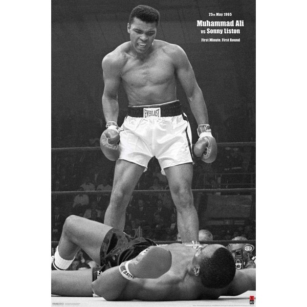 Pyramid America Laminated Muhammad Ali vs Liston First Minute First Round Knockout 1965 Famous Boxing Match Photo Poster Dry Erase Sign 12x18