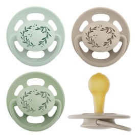 Now even more tooth-friendly: nip Cherry dummy, flat teat in cherry shape made of natural rubber, breastfeeding-friendly, BPA-free, sustainable, from 6 months, pack of 4, light green/brown