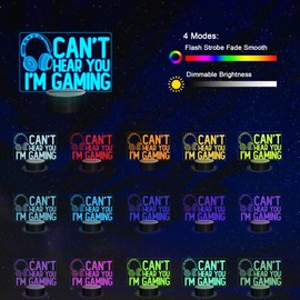 Can't Hear You I'm Gaming Night Light, Headset Graphic Video Games Gamer Gift Funny 3D Illusion Lamp 16 Colors Changing Touch & Remote Control for Men Teenagers Boy Kids