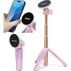 Slick 246818 Smartphone Tripod, Magnepod, Purple, Magsafe Compatible, Magnetic Ring Included, 3 Levels of Stretch, Vlog, Video Streaming, Selfies, Lightweight, Compact