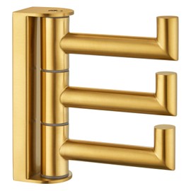 Angle Simple 3 Arms Towel Hook Brushed Gold, 304 Stainless Steel Swivel Triple Towel Holder, Folding Bathroom Hook, Wall Mount
