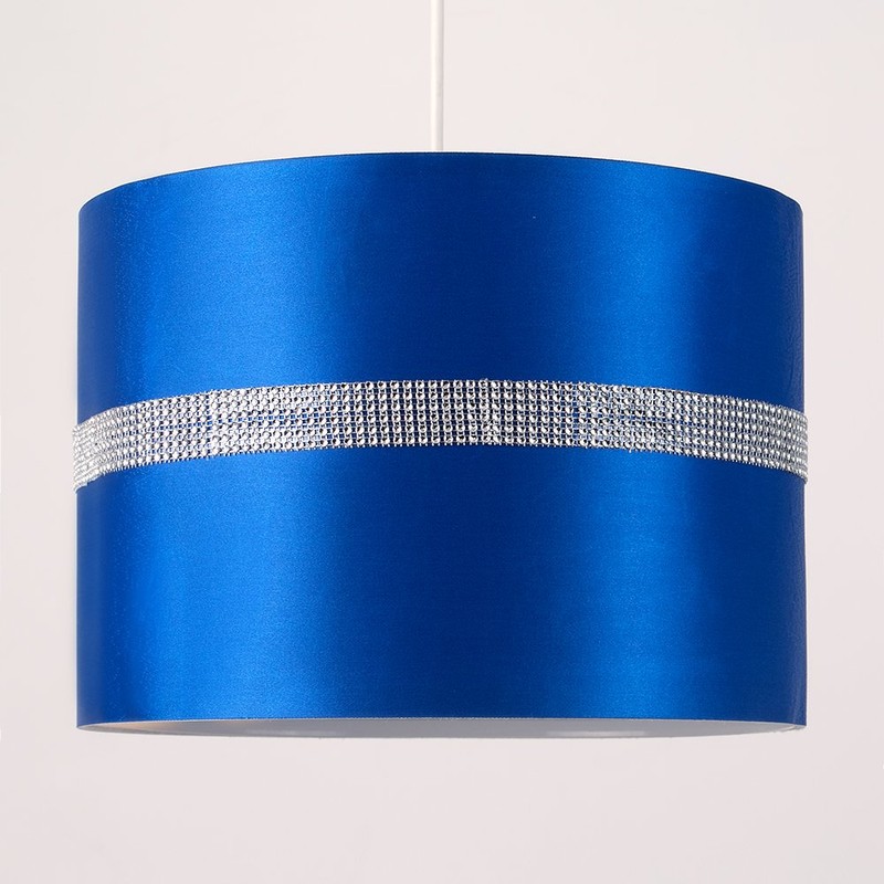 Large Modern Decorative Blue and Silver Diamante Jewel Effect Polycotton
