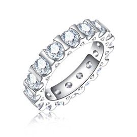 CannyCat Moissanite Eternity Ring 4.0 mm D color 5 CTTW Lab Created Diamond Bezel set Eternity Wedding Band for Women Platinum Plated Silver VVS Moissanite Anniversary Engagement Stacking Rings (5.5)