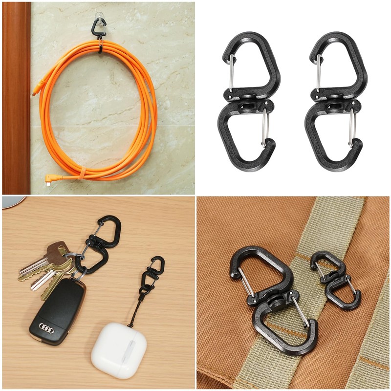 SquEqu 5 Pack Dual Locking Carabiner Clips with Double-Ended Wiregate