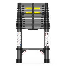 12.5FT Heavy-Duty Telescoping Ladder, 330lb Capacity Aluminum Extension Ladder with Anti-Slip Steps for Secure Attic Access, Roof, and Home Renovation Projects