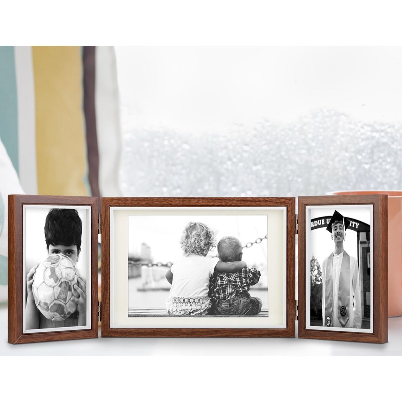 TOFOREVO Three Picture Frame 4x6 and 5x7 Wooden Hinged Folding