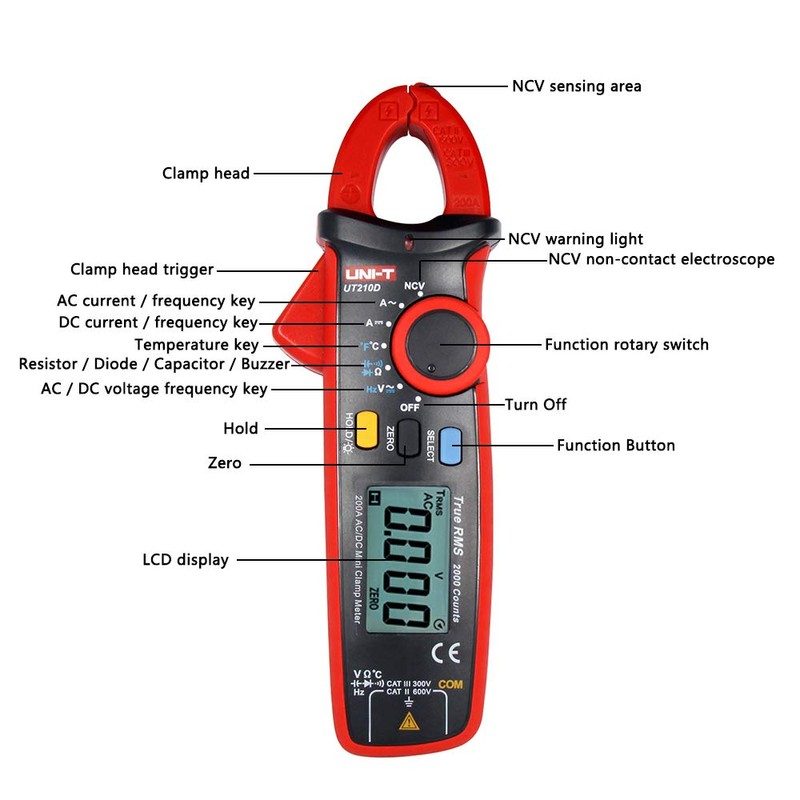 UNI-T - Pinza amperimétrica digital UT210D de resistencia a voltaje
