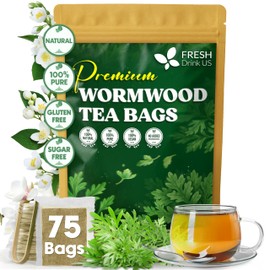 FreshDrinkUS, Premium Wormwood Tea - 75 Tea Bags - Handcrafted Herbal Blend, Caffeine-Free – Smooth Taste & Naturally Refreshing.