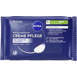 NIVEA Cleansing Wipes Cream Care, Make-Up Wipes for Waterproof Makeup & SPF, Face Cleansing for All Skin Types with Fragrance & Care of NIVEA Cream (Pack of 25)