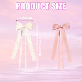 YFTRFR Pack of 2 Long Bow Hair Clips, Soft Smooth Fabric Satin Comfortable Elegant Hair Accessories with Metal Clamp for Women, Wedding, Party and Everyday Life, Birthday (2 Colours)