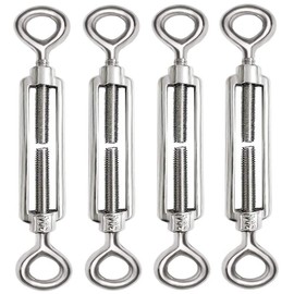 Pack of 4 Rope Tensioners Stainless Steel M8 Turnbuckle Wire Tensioner Stainless Steel 304 Adjustable Turnbuckle Eyes and Eyes for Rope Tensioner Hooks