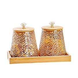 Sealed Glass Food Storage Containers with Airtight Wood Lids and Bamboo Shelf for Kitchen Counter,Air Tight Sealed Glass Jars for Coffee,Loose Leaf Tea,Brown Sugar (Amber)