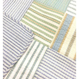 Cozy Line Home Fashions Sienna Green Yellow Blue Plaid Striped Patchwork 100% Cotton, Reversible Coverlet, Bedspread, Quilt Bedding Set for Women, Men(Green Patchwork, King - 3 Piece)