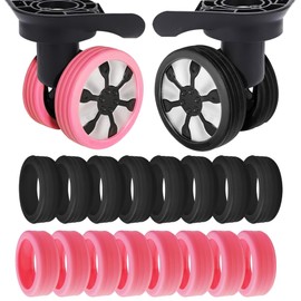 KWHSPKENG Luggage Wheel Protector Covers Sets, 16 Pack Silicone Suitcase Wheels Protector Fits Most Travel Luggages Wheels Sizes, Anti-Scratch, Noise Reduction, Easy Install (8pcs Black + 8pcs Pink)