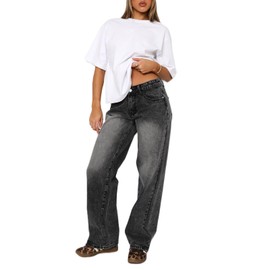 Kodaruber Women Y2k Low Rise Baggy Jeans Vintage Boyfriend Loose Fit Straight Wide Leg Jeans Casual Long Denim Pants(Grey,Medium)