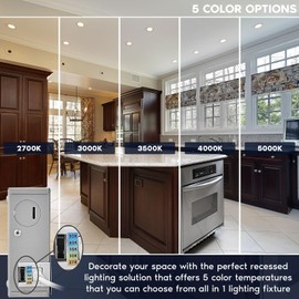 Luxrite 5 Inch Ultra Thin LED Recessed Light with Junction Box, 12W, 5CCT Color Selectable 2700K | 3000K | 3500K | 4000K | 5000K, Dimmable Wafer Lights, 1000 Lumens, ETL & Energy Star, IC Rated 6-Pack