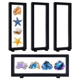 LANSCOERY 4pcs Coin Display Case,3D Floating Display Frames with Stands Holder Suspension Frame for Perls, Medals, Specimens and Challenge Coins,Jewelry,Pin(11.8*4.3inch)