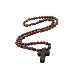AIXXCUVQ Stylish Men s Hip 8mm Bead Rosary Pray Hand Jesus Cross Pendant Necklace, Coffee