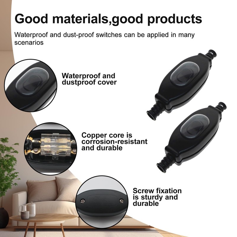 Cable Switch, 250 V, Cord Switch, Pack of 2, IP65