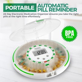 MEDca Automatic Pill Dispenser with 28-Day Electronic Medication Organizer - Lockable Key Pill Container with LCD Display, Light and Sound Reminder Alarm for Scheduled Medication for Seniors and Elderly
