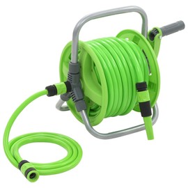 ZJMTOCYU Water Hose Reel 65.6' with 6.6' Inlet Hose, Durable PVC with Adjustable Spray Nozzle, Green