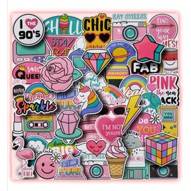 MUSHI Stickers VSCO paquete con 50 stickers KAWAII de Vinilo pegatinas rosa para niños y niñas Stickers para laptop, Termos, Celulares, Guitarras, Refrigeradores, Bicicletas, Patinetas