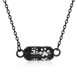STEFWD Pet Cremation Jewelry Stainless Steel Paw Print Tube Urn Necklace For Cat Dog Ashes Necklace For Women Keepsake With Filling Kits (Black Necklace)