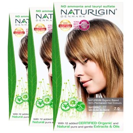 Naturigin Natural Medium Blonde Hair Dye 7.0-3-pack Permanent Hair Color 100% Grey Coverage - Certified Organic Ingredients, Deeply Nourishes the Hair - Ammonia Free, Vegan, Long Lasting Results