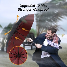 TechRise Umbrella Pocket Umbrella Storm Resistant Large -10 Ribs Windproof Storm Pocket Umbrella Automatic Compact with One Button Open and Close Automatic, Red & black