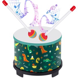 Boao Floor Tom Drum for Kids 8'' W x 6.5'' H Wooden Percussion Instrument Music Drum with 2 Rainbow Mallets Dinosaur Educational Toys for Baby Children Toddler Boy Girl Birthday Gift