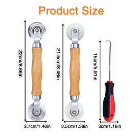 Golgner Pack of 3 Double Wheel Sealing Roller with Wooden Handle, Retractable Roller Screen Window Spline Roller, Tool Retractor, Tool Spline Roller, for Piping Rubber Cord Fly Screen