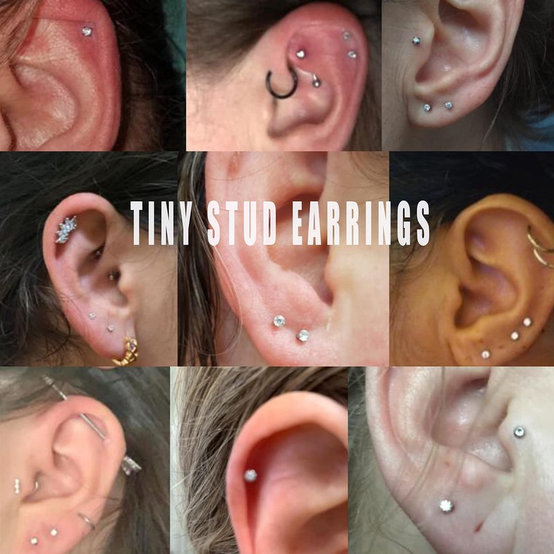 Kakonia 12 Pairs 20G Stainless Steel CZ Stud Earrings for