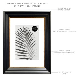 pf+a REAL GLASS Vintage Frame For A5 Photo - Black & Copper Gold frame A4 For A5 With Mount / A5 Picture Frame With Mount