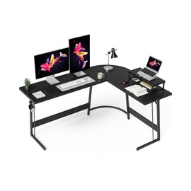 CubiCubi L Shaped Gaming Desk Computer Office Desk, 59 inch Corner Desk with Large Monitor Stand for Home Office Study Writing Workstation, Black