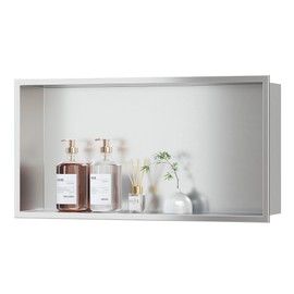 Qeke Stainless Steel Shower Niche 24" X 12", No Tile Needed Wall Niche, Recessed Shower Shelf for Bathroom Storage, Brushed Nickel