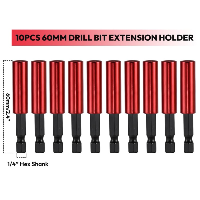 Saipor 10pcs 60mm Magnetic Drill Bit Holder, 1/4 Inch Hex