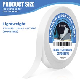 KEPAIBOS Double Sided Iron On Adhesive Hem Tape with Backing Easy-Iron Washable Fusible No Sew Tape for Fabric (Lightweight, 1/2 Inch 54 Yards)