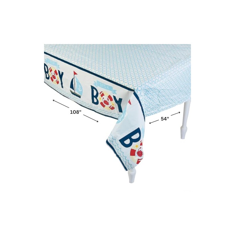 Fun Express Nautical Boy Baby Shower Plastic Tablecloth - Party