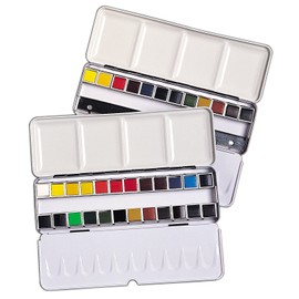 Daler-Rowney Aquafine 24 Half Pan Tin Set, Vibrant Watercolour Colours, Professional Artists