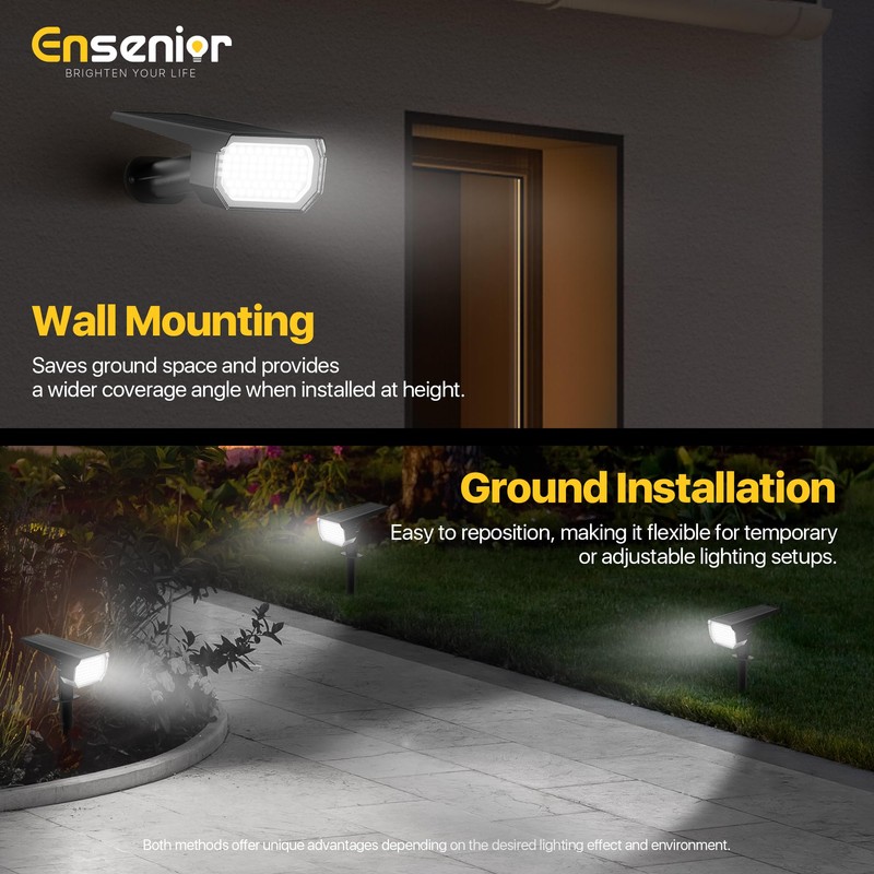 Ensenior Solar Spotlights Outdoor, Brightness Adjustable 6500K LED Solar Garden