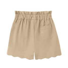 Noomelfish Girls Scalloped Stretch Twill Pull On Shorts with Pockets, Khaki, Size 9-10 Years