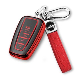 QBUC for Toyota Key Fob Cover with Keychain Premium TPU Key Fob Case Suitable for 2018-2024 RAV4 Camry Avalon C-HR Corolla GT86 (Style 1-Red)
