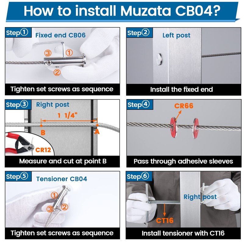 Muzata 20Pack Swageless Cable Railing Kit 1/8" Invisible Tensioner No