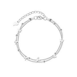 Seleneva 925 Sterling Silver Heart Bracelet Silver Charm Bracelets for Women Girls Snake Chain Friends Sister Daughter Young Girl Jewellery (double butterfly)