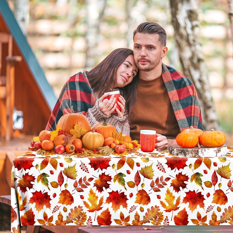 Lenyunge Fall Tablecloth,Maple Leaf Tablecloth 3pcs Waterproof Plastic Thanksgiving Tablecloth,Rectangle