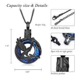 XSMZB Eagle Cremation Jewelry for Ashes Circle of Life Urn Necklace Keepsake Stainless Steel Crystal Memorial Pendant Human Pets Ash Holder Gift for Women Men (Black-Blue)