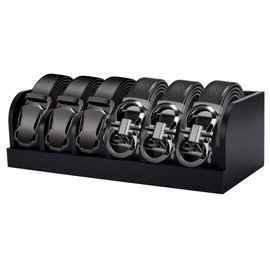UNICRAFTALE Belt Organizer Tie and Belt Storage Holders for Closet and Drawer Organizer 35cm Black Wood Belts Organizer Box 6-Compartment Belts Organizer and Displayer for Men Women