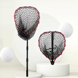 SEASPRO Telescoping Aluminum Alloy Fishing Net - Adjustable Length and Rubber net (Red)