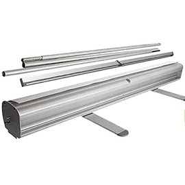4LessCo 4 Less Co 24x79 Inch Aluminum Retractable Banner Stand Trade Show Roll Up Display Sign Silver