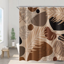 Mid Century Boho Shower Curtains for Bathroom Modern Abstract Minimalist Style Geometric Brown Palm Leaf Aesthetic Fabric Shower Curtain 72x72 Inch Terracotta Waterproof with Hooks